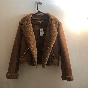 Brown/tan suede fuzzy jacket